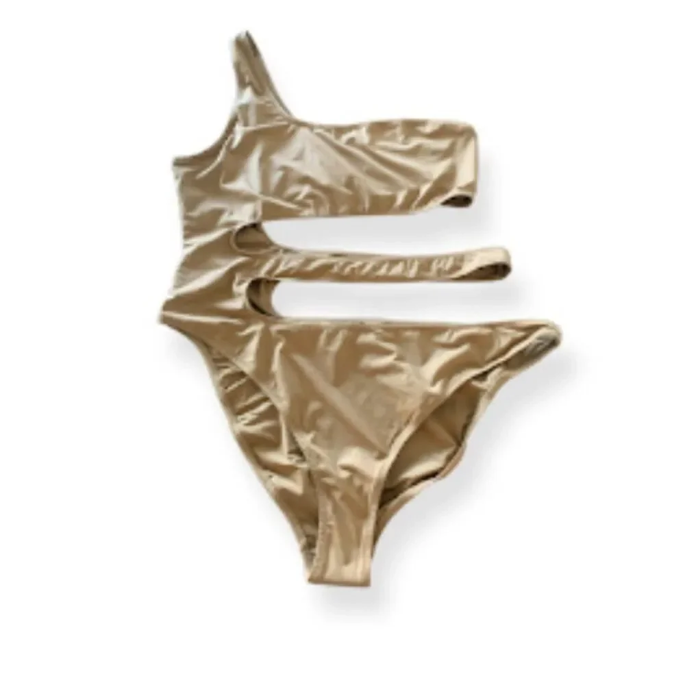 Skims Monokini One-Shoulder Swimsuit Almond Tan Plus Size 3X Side Cut Outs Bold